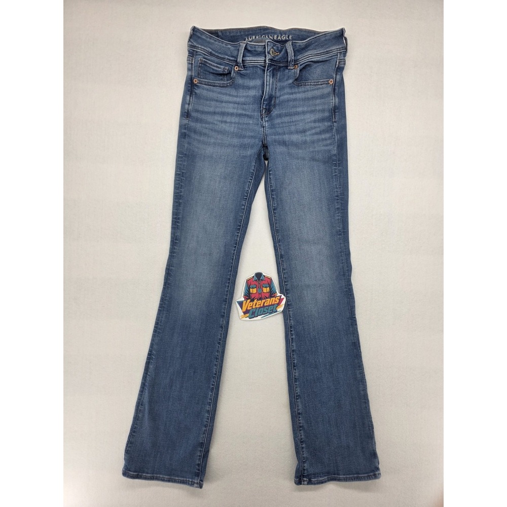 American Eagle Kick Boot Jeans Womens 6 Long 31x33 Next Level Stretch Whiskers